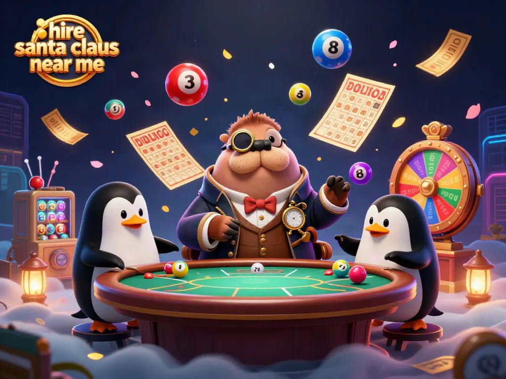 Experience excitement when you hire Santa Claus near me for unforgettable holiday events with vibrant casino-themed elements.